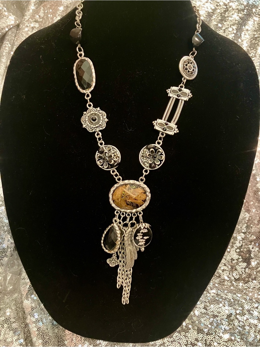 Artist Couture Silver-Tone Mixed Media Necklace